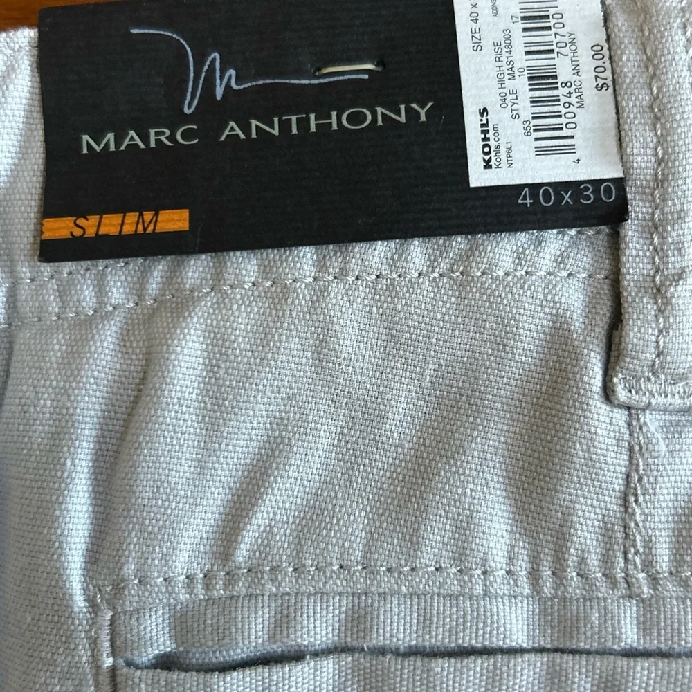 NEW Marc Anthony Linen Blend Slim Gray Pants Drawstring Men's 40x30 Dadcore